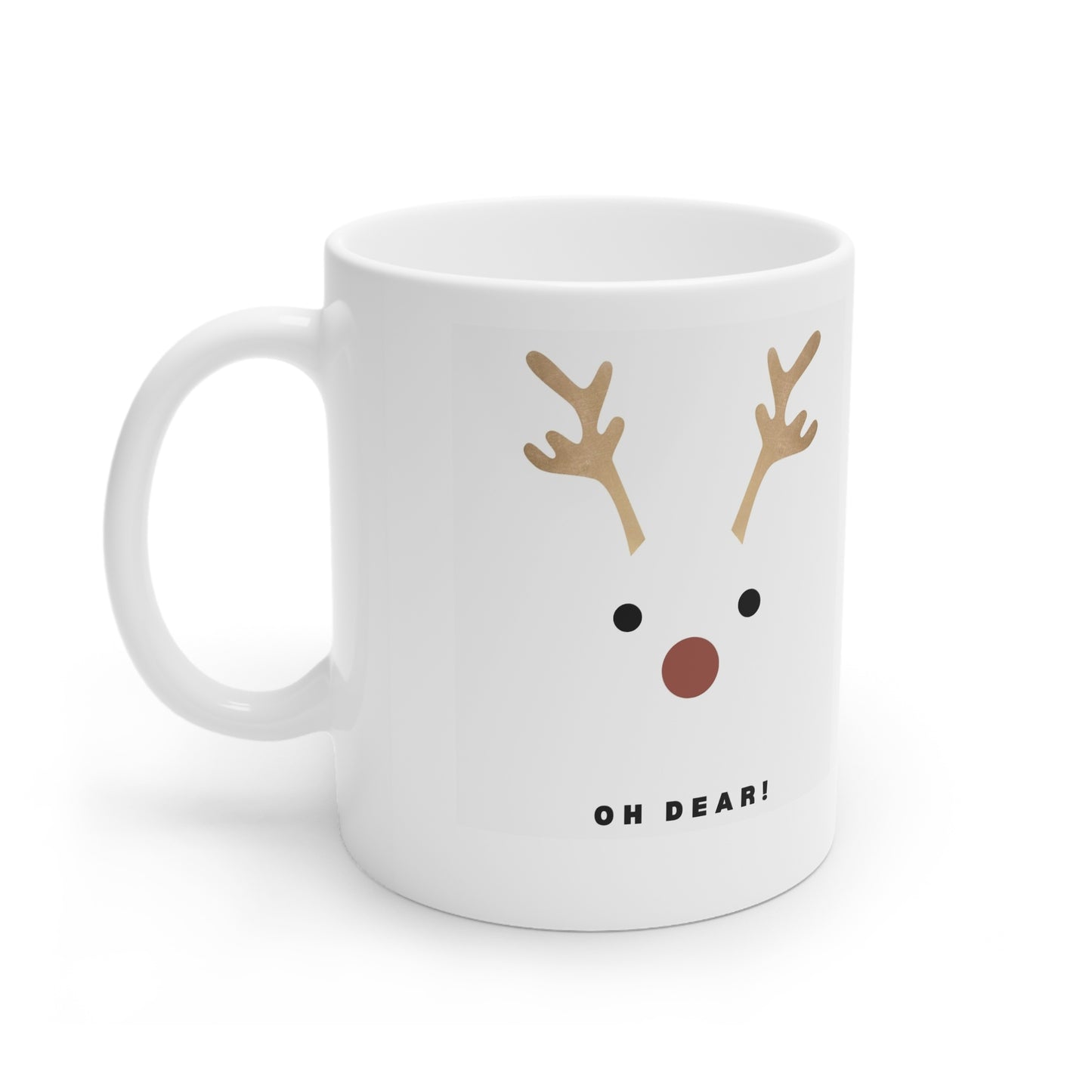 Lovely Classic Ceramic Mug with Rudolf the Red nose Reindeer sure to make you laugh every time you have a break, 11oz and 15oz