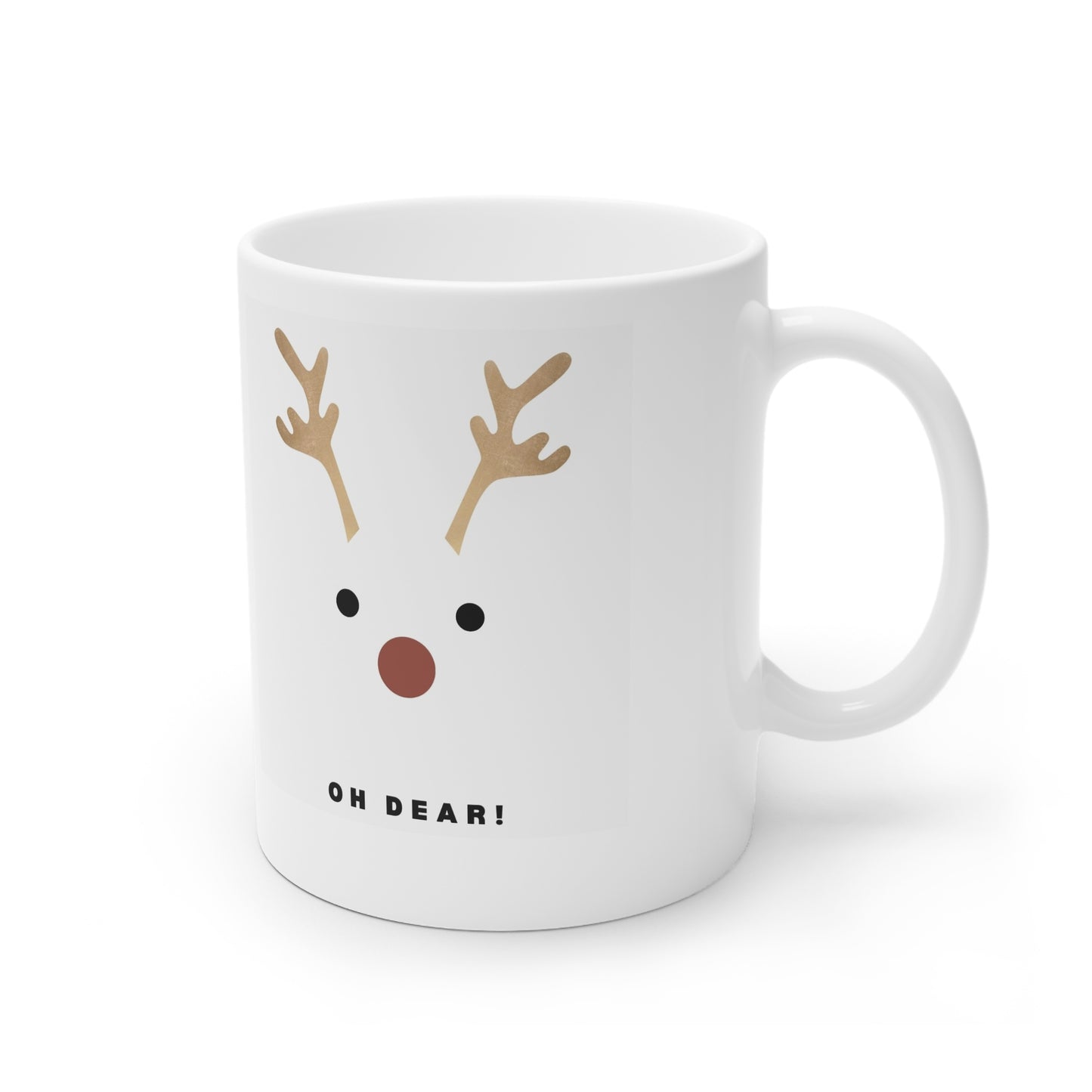 Lovely Classic Ceramic Mug with Rudolf the Red nose Reindeer sure to make you laugh every time you have a break, 11oz and 15oz